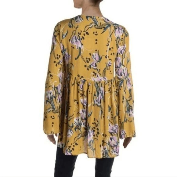 Free People size Small Bella Printed Tunic/ Mini Dress in Yellow Floral - Picture 3 of 16